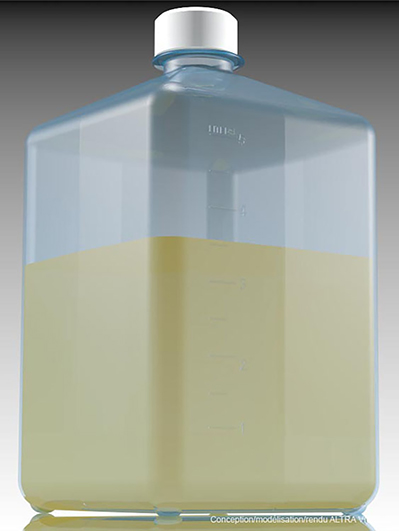 Vue du modèle 3D du flacon Nalgène de 5L avec le produit à décongeler.